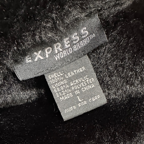 Express - Full-Length Black Suede/Leather with Black Faux Fur-Trimmed Coat - L - Picture 8 of 8